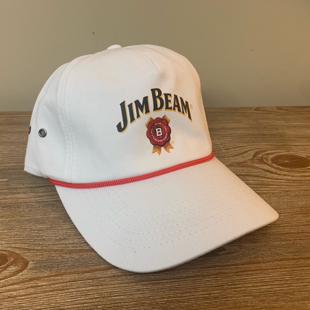 Vintage Jim Beam Hat White Tucker Rope Alcohol Promo Whiskey Liquor Beer Western